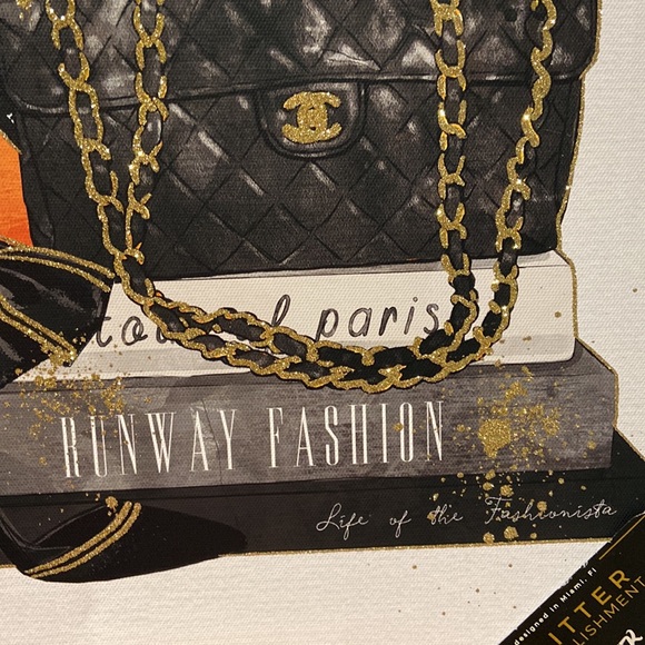 NWT CHANEL & HERMES GLITTER WALL DECORE BLACK AND GOLD - Picture 4 of 6